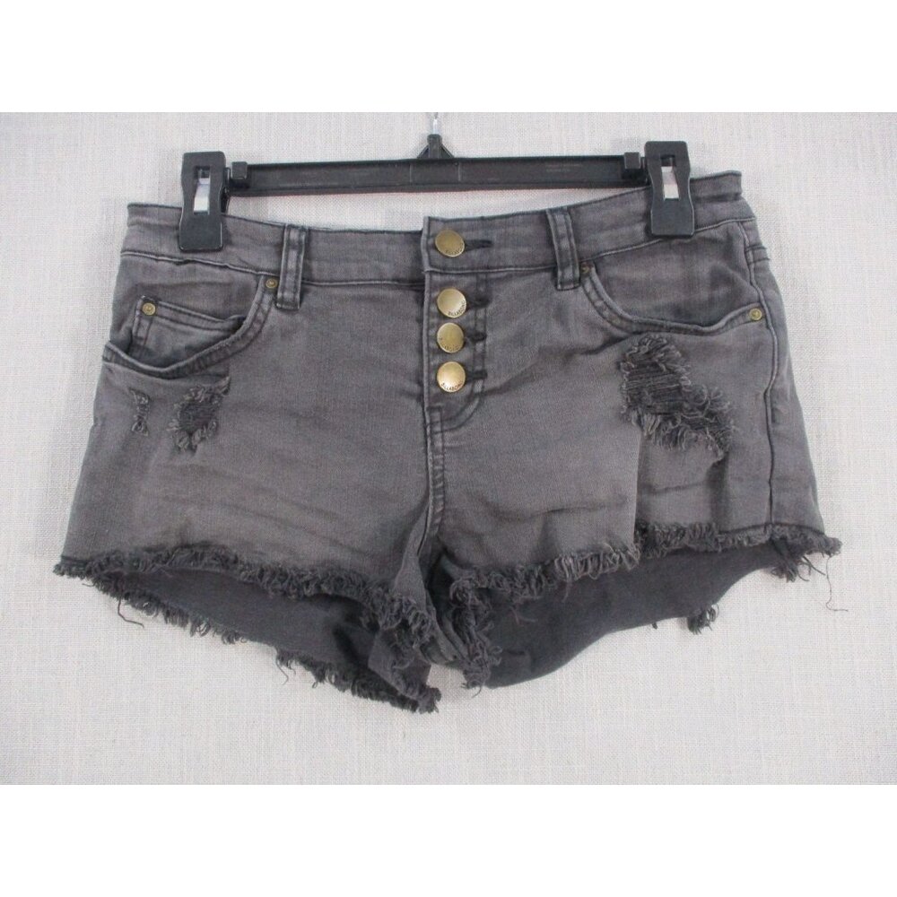 Billabong Distressed‎ Gray Denim Shorts Button Front Closure & Frayed Hem Size M